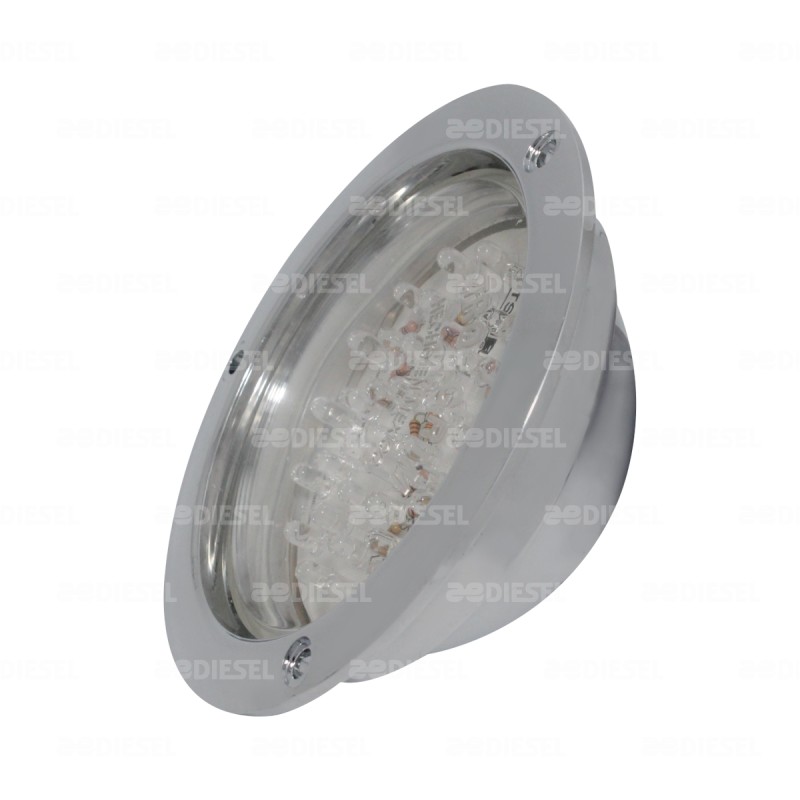 PLAFÓN 12/24V 43 LED 4" ÁMBAR/ROJO CROMADO ESTROBO