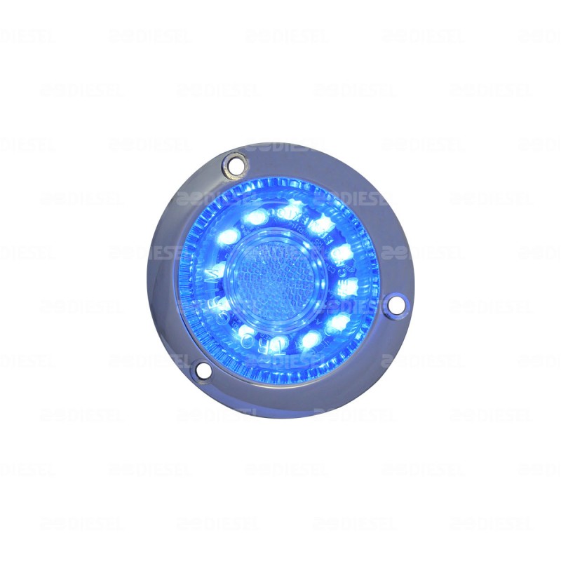 PLAFÓN 12/24V 12 LED 2 1/2" AZUL CROMADO ESTROBO GIRATORIO