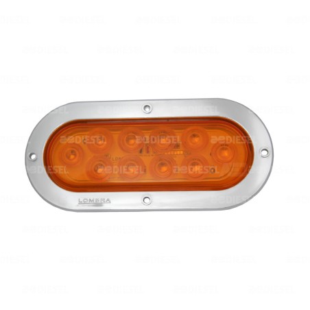 PLAFÓN 12V 6" 10 LEDS OVALADO BI-ESTROBO ÁMBAR CROMADO
