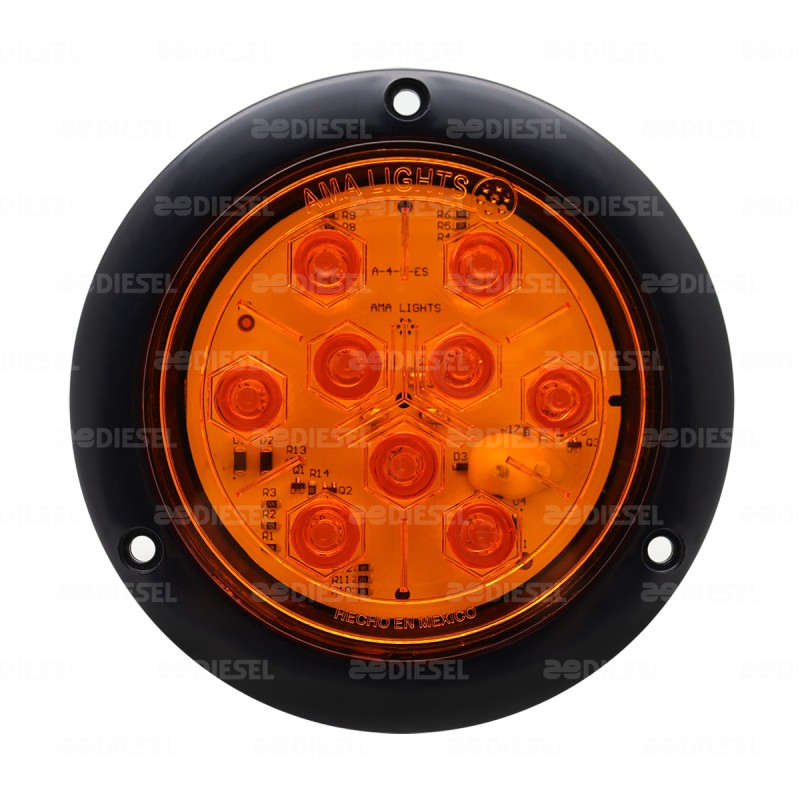 PLAFÓN 12V 9 LED 4" ÁMBAR NEGRO ESTROBO