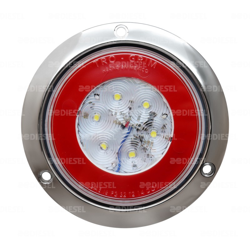 PLAFÓN 12/24V 6 LED 4" ROJO/BLANCO NEÓN CROMADO REVERSA/STOP